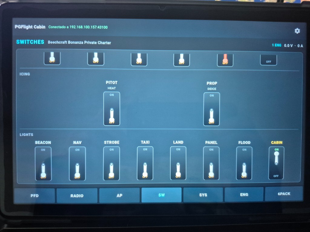 Switch panel with icing and lighting toggles